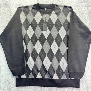 NWT VTG Sahara Club Acrylic Diamond Plaid HipHop Knit Sweater Black Men 3X